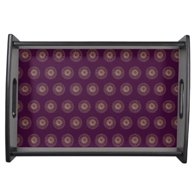 Plum | Golden Zinnia Flower Medallions Serving Tray (Front)