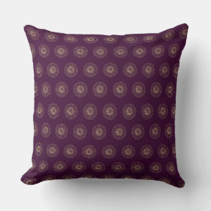 Plum   Golden Zinnia Flower Medallions Throw Pillow