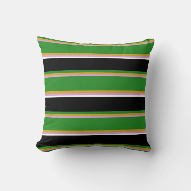 Plum, Goldenrod, Forest Green, Black & White Throw Pillow (Front)