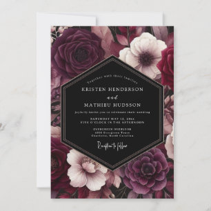 Plum Gothic Flora Wedding Invitation