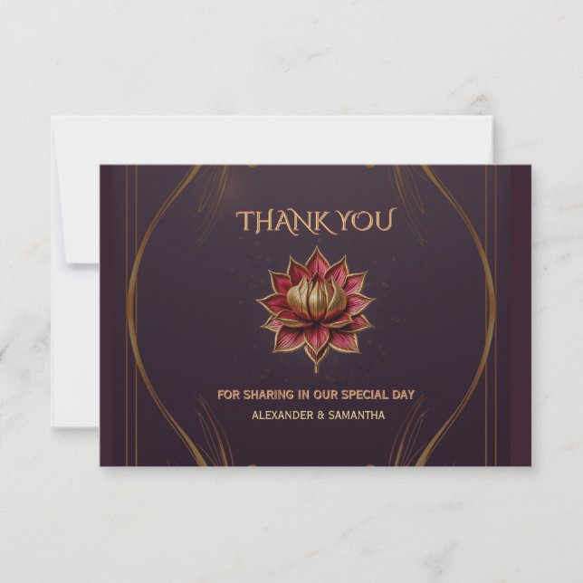 Plum Gothic Wedding Thank You Card Gold (Front)