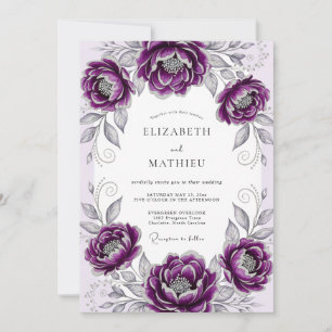 Plum Graceful Botanical Wedding Invitation
