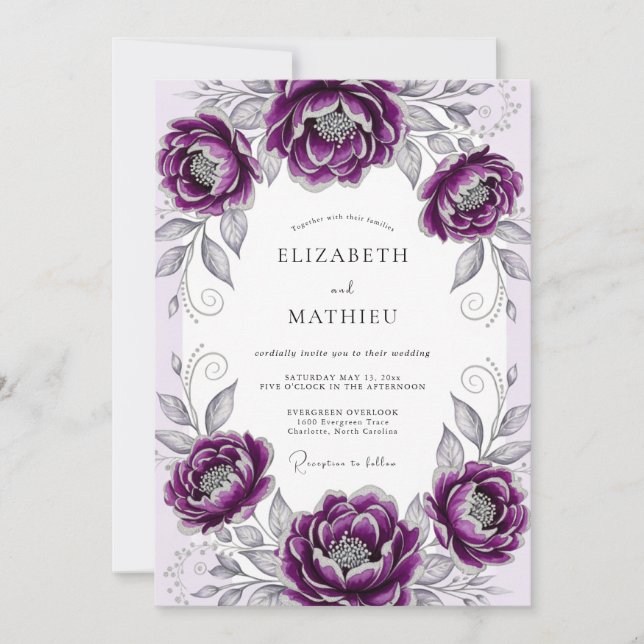 Plum Graceful Botanical Wedding Invitation (Front)
