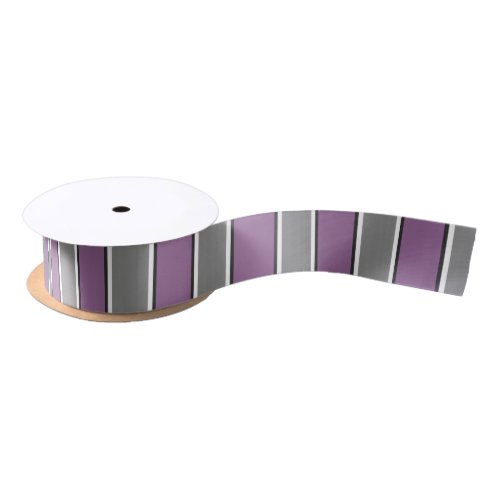 Plum Gray and White Striped Modern Satin Ribbon