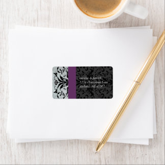 Plum Gray Bumble Bee Damask Address Labels -