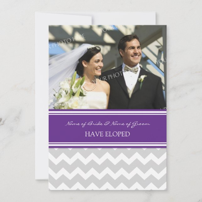 Plum Gray Chevron Photo Elopement Announcement (Front)