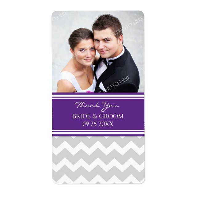 Plum Gray Chevron Photo Wedding Labels (Front)