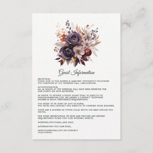 Plum Gray Copper and Dusty Rose Floral Wedding Enclosure Card