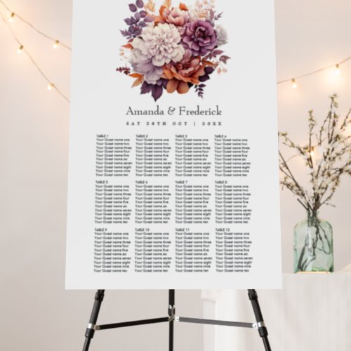 Plum Gray Copper and Dusty Rose Floral Wedding Foam Board