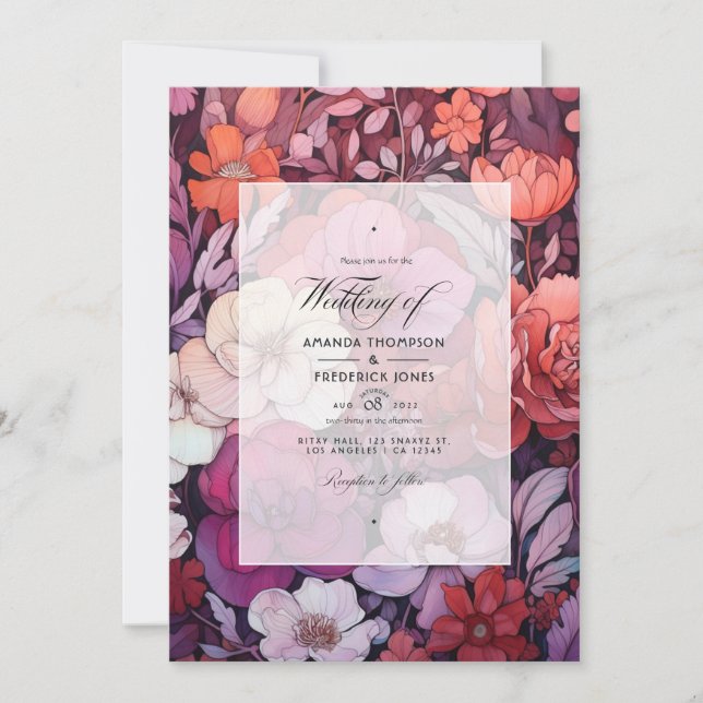 Plum, Gray, Copper and Dusty Rose Floral Wedding I Invitation (Front)