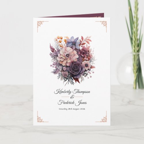 Plum Gray Copper and Dusty Rose Floral Wedding Program