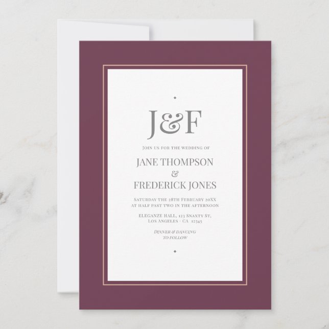 Plum, Gray, Copper and Dusty Rose Wedding Invitation (Front)