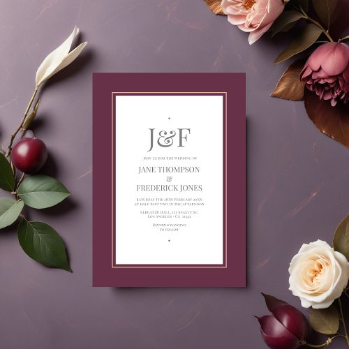 Plum Gray Copper and Dusty Rose Wedding Invitation