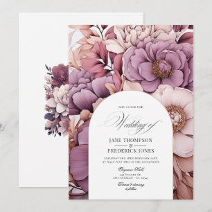 Plum, Gray, Copper and Dusty Rose Wedding Invitation