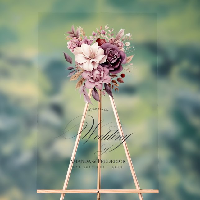 Plum, Gray, Copper and Dusty Rose Wedding Welcome Acrylic Sign (Neutral)