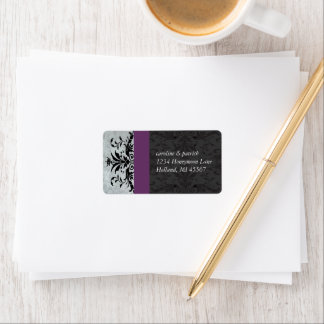 Plum Gray Damask Address Labels -