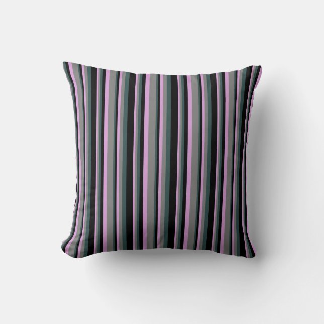 Plum, Gray, Dark Slate Gray & Black Lined Pattern Throw Pillow (Front)