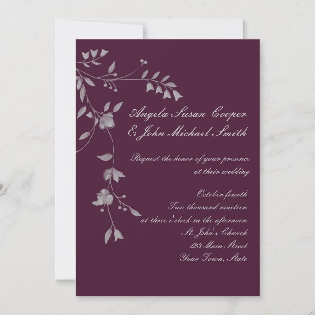 Plum Gray Floral Invitation (Front)