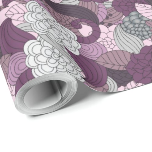 Plum Gray  Pewter Flowers _ Wrapping Paper