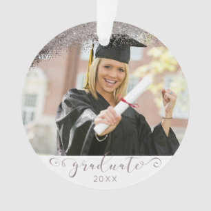 Plum Gray & Silver Script Graduate Photo Keepsake Ornament