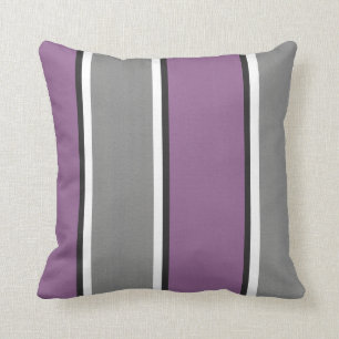 Plum Gray White Stripes Modern Throw Pillow
