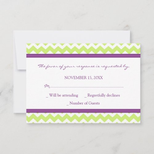 Plum Green Chevron RSVP Wedding Card