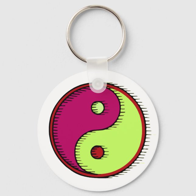 Plum Green Windblown Yin Yang Keychain (Front)
