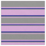 [ Thumbnail: Plum, Grey & Blue Colored Stripes Pattern Fabric ]