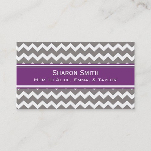 Plum Grey Chevron Retro Mom Calling Cards Business Card