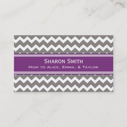 Customizable Plum Grey Chevron Retro Mom Calling Cards Business Card