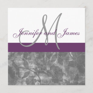 Plum Grey Wedding Invitation Monogram Floral