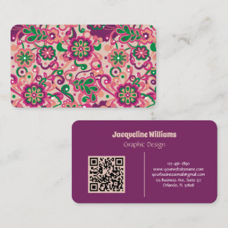 Plum Groovy Psychedelic 60s 70s Floral Business Card