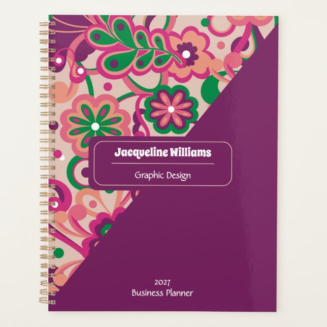 Plum Groovy Psychedelic 60s 70s Floral  Planner (Front)