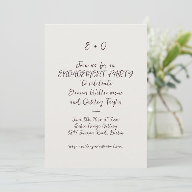 Plum Handwritten Script Initials Engagement Party Invitation (Standing Front)