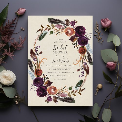 Plum Harvest Floral Bridal Shower Invitation