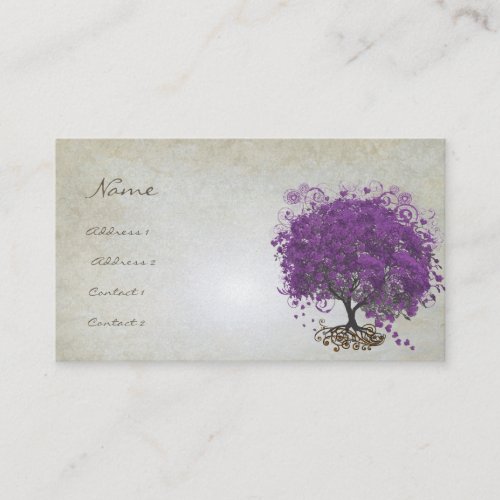 Plum Heart Leaf Tree Roots Swirls Hearts Business Cards