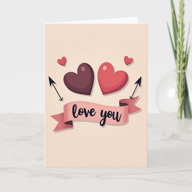 Plum Hearts Love You Greeting Card (Front)