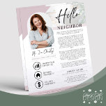 Plum Hello Neighbor Real Estate Agent Introduction Flyer<br><div class="desc">Introduce yourself and advertise your professional real estate services with this subtle plum boho,  Hello Neighbor Real Estate Agent Photo Introduction flyer template featuring a soft grey gradient textured background,  icons,  photo of home,  and "Hello" modern calligraphy. Personalize template to your liking.</div>