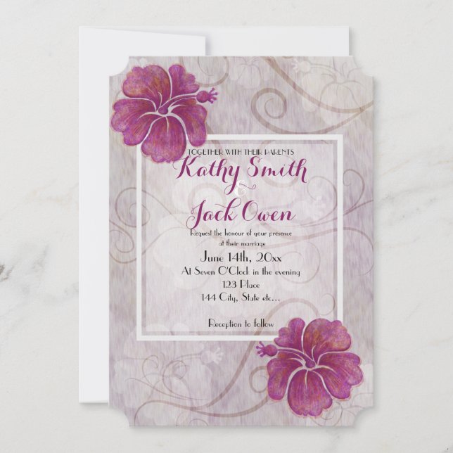 Plum hibiscus wedding card (Front)