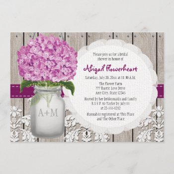 Plum Hydrangea Mason Jar Bridal Shower Invitation by OccasionInvitations at Zazzle