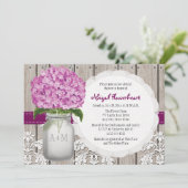 Plum Hydrangea Mason Jar Bridal Shower Invitation (Standing Front)
