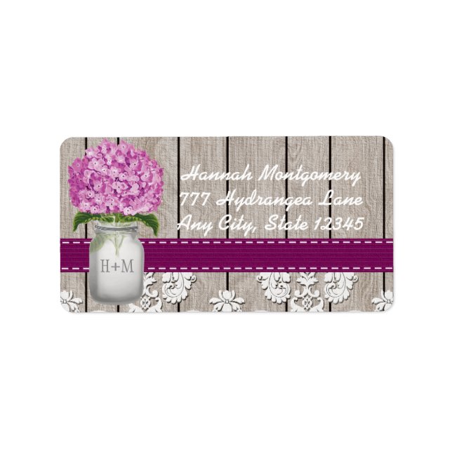 Plum Hydrangea Monogrammed Mason Jar Label (Front)