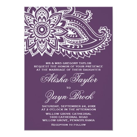 Plum Indian Paisley Formal Wedding Invitation