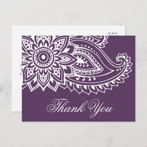 Plum Indian Paisley Thank You Postcard