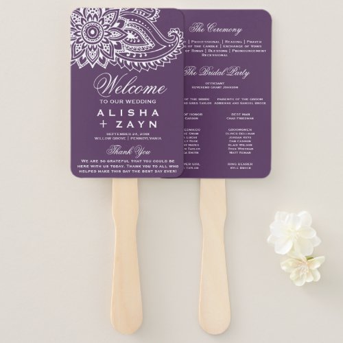 Plum Indian Paisley Wedding Program Hand Fan