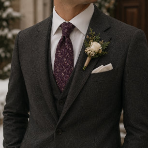 Plum Ivory Botanical Micro-Jacquard Neck Tie