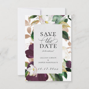Plum Ivory Floral Save the Date Announcement