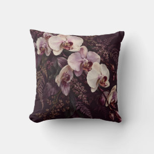 Plum Ivory Orchid Botanical Throw Pillow