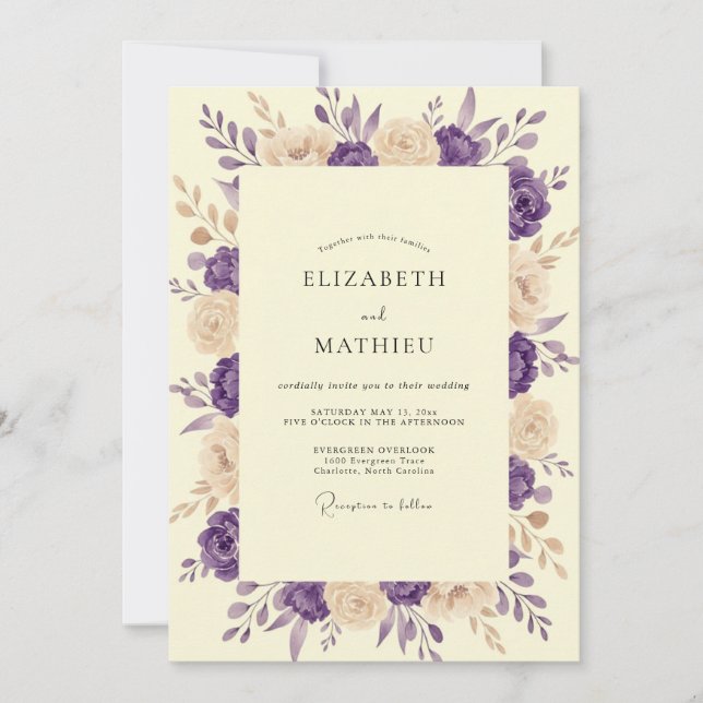 Plum Ivory Painted Wedding Invitation (Front)