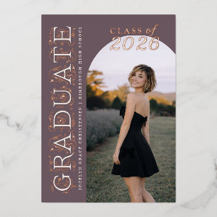Plum Ivory Photo Graduation Rose Gold Foil Invitation